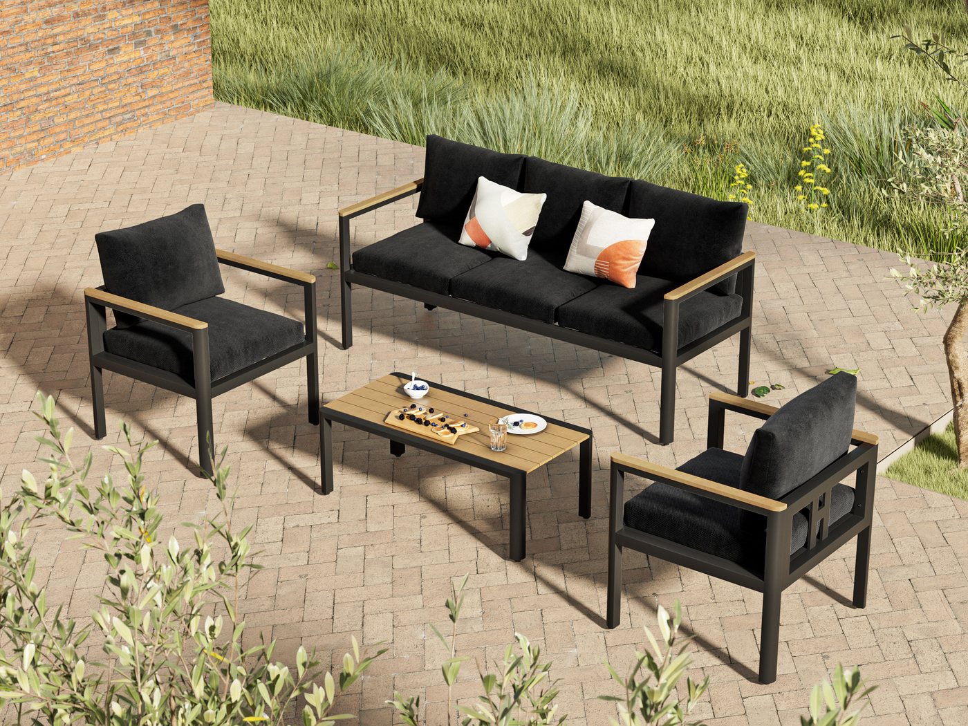 Atenza Gartenlounge-Set Balkonsofa aus Aluminium, wetterfest, rostfrei und pflegeleicht, (4–5 Personen Balkonmöbel-Set, 1 3-Sitzer-Sofa, 2 Einzelsessel, 1 Couchtisch), Gartenlounge von Atenza