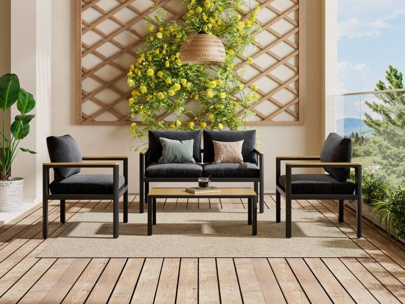 Atenza Gartenlounge-Set Balkonsofa aus Aluminium, wetterfest, rostfrei und pflegeleicht, (4-teiliges Balkonmöbel-Set, 1 2-Sitzer-Sofa, 2 Einzelsessel, 1 Couchtisch), Gartenlounge von Atenza