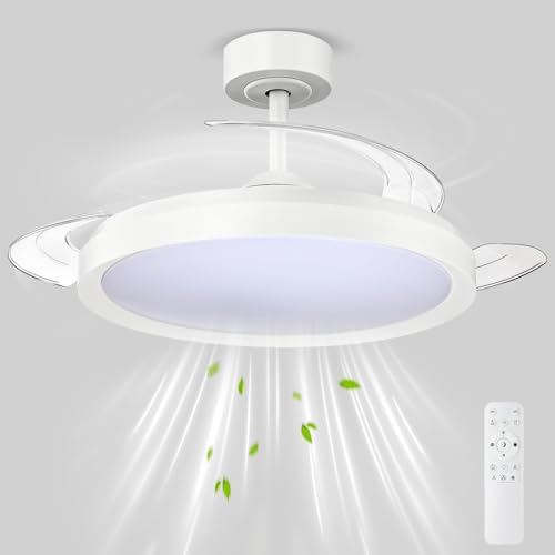 Ateroil Deckenventilator mit Beleuchtung Ø106cm Leiser Deckenventilator mit Licht, Unsichtbaren Flügeln, 3CCT LED dimmbar (3000K-6500K), Naturwind-Modus, IR-Fernbedienung für Schlafzimmer [Weiß] von Ateroll