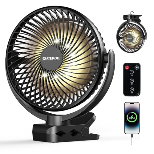 Ateroll 10000mAh Clip-On Ventilator mit Fernbedienung,3 Geschwindigkeiten USB Ventilator Akku mit Timer&LED-Lichtern,360° drehbarer 8" batteriebetriebener Tischventilator für Zuhause,Büro und Camping Ateroll 10000mAh Clip-On Ventilator mit Fernbedienung,3 Geschwindigkeiten USB Ventilator Akku mit Timer&LED-Lichtern,360° drehbarer 8" batteriebetriebener Tischventilator für Zuhause,Büro und Camping von Ateroll