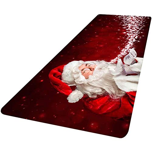 Athemeet Weihnachten Teppich rutschfeste Weihnachtsdruck Teppich Flanell Bodenmatte Für Wohnzimmer Indoor Weihnachtsdekoration (60x180cm Rot) von Athemeet