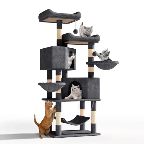 Athena Collection Katzenbaumturm, 147,7 cm hoch, moderner Katzenbaum, Claimbing Tower mit Kratzbaum, 2 Condo 3 Hängematten, mehrstufige Plattform und Spielball für den Innenbereich, große Erwachsene Athena Collection Katzenbaumturm, 147,7 cm hoch, moderner Katzenbaum, Claimbing Tower mit Kratzbaum, 2 Condo 3 Hängematten, mehrstufige Plattform und Spielball für den Innenbereich, große Erwachsene von Athena Collection