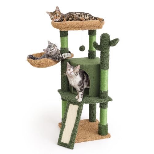 Athena Collection Kleiner Kratzbaum mit Kratzbaum, 106,7 cm, moderner niedlicher Katzenbaum mit gemütlichem Sitzstangenkorb, hängende Ball-Kletterrampe für Kätzchen, Indoor-Klettern, Grün von Athena Collection
