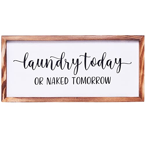 Farmhouse Laundry Room Decor – Moderne rustikale Wandkunst Home Decoration – Laundry Today or Naked Tomorrow – niedliches und lustiges Massivholz gerahmtes gedrucktes Schild – klar und leicht zu von Athena's Elements