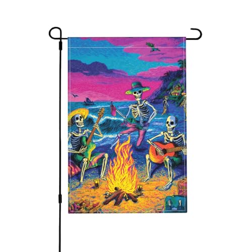 Bunte Totenkopf-Gartenflagge, doppelseitig, 30,5 x 45,7 cm, Außendekoration, Jute, saisonale Hofflagge für den Außenbereich, Zuhause, Urlaub von Athjunss