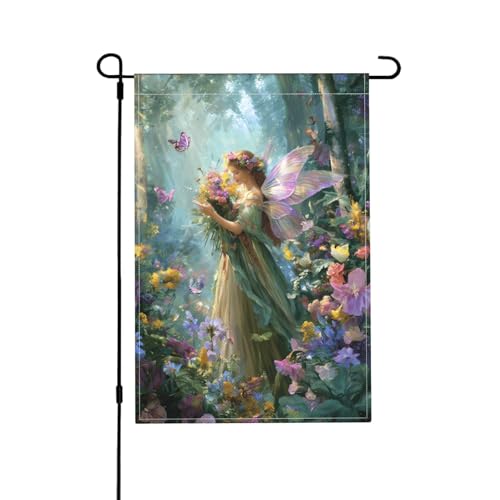 Feengartenflagge, doppelseitig, 30,5 x 45,7 cm, Außendekoration, Jute, saisonale Hofflagge für den Außenbereich, Zuhause, Urlaub von Athjunss