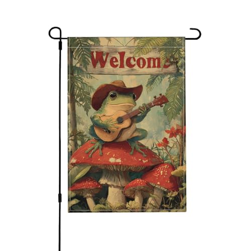 Froschpilz-Gartenflagge, doppelseitig, 30,5 x 45,7 cm, Außendekoration, Jute, saisonale Hofflagge für den Außenbereich, Zuhause, Urlaub von Athjunss