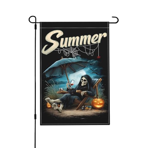 Halloween-Gartenflagge mit Totenkopf-Motiv, doppelseitig, 30,5 x 45,7 cm, Außendekoration, Jute, saisonale Hofflagge für den Außenbereich, Zuhause, Urlaub von Athjunss