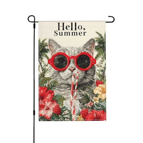 Hello Cat Gartenflagge, doppelseitig, 30,5 x 45,7 cm, Außendekoration, Jute, saisonale Hofflagge für den Außenbereich, Zuhause, Urlaub von Athjunss