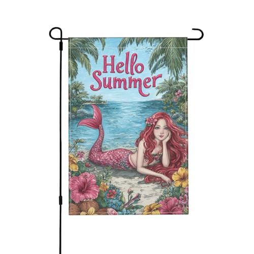 Meerjungfrauen-Gartenflagge, doppelseitig, 30,5 x 45,7 cm, Außendekoration, Jute, saisonale Hofflagge für den Außenbereich, Zuhause, Urlaub von Athjunss