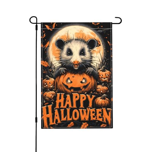 Opossum Halloween-Gartenflagge, doppelseitig, 30,5 x 45,7 cm, Außendekoration, Jute, saisonale Hofflagge für den Außenbereich, Zuhause, Urlaub von Athjunss