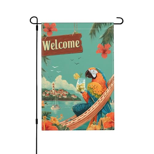 Papageien-Gartenflagge, doppelseitig, 30,5 x 45,7 cm, Außendekoration, Jute, saisonale Hofflagge für den Außenbereich, Zuhause, Urlaub von Athjunss