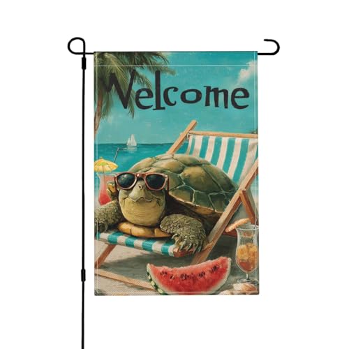 Schildkröten-Strand-Gartenflagge, doppelseitig, 30,5 x 45,7 cm, Außendekoration, Jute, saisonale Hofflagge für den Außenbereich, Zuhause, Urlaub von Athjunss