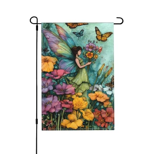 Schöne Feengartenflagge, doppelseitig, 30,5 x 45,7 cm, Außendekoration, Jute, saisonale Hofflagge für den Außenbereich, Zuhause, Urlaub von Athjunss
