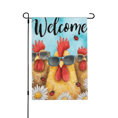 Willkommens-Hahn-Gartenflagge, doppelseitig, 30,5 x 45,7 cm, Außendekoration, Jute, saisonale Hofflagge, für den Außenbereich, Zuhause, Urlaub von Athjunss