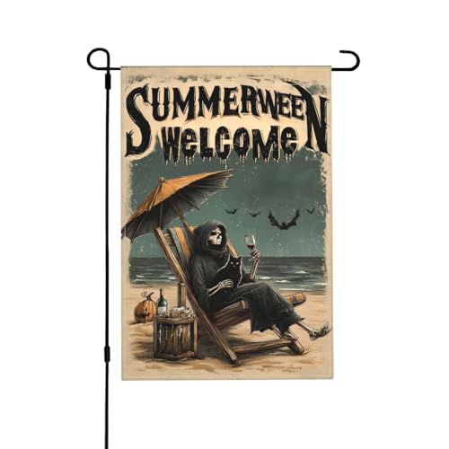 Willkommens-Totenkopf-Gartenflagge, doppelseitig, 30,5 x 45,7 cm, Außendekoration, Jute, saisonale Hofflagge, für den Außenbereich, Zuhause, Urlaub von Athjunss
