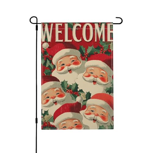 Willkommens-Weihnachtsmann-Gartenflagge, doppelseitig, 30,5 x 45,7 cm, Außendekoration, Jute, saisonale Hofflagge, für den Außenbereich, Zuhause, Urlaub von Athjunss