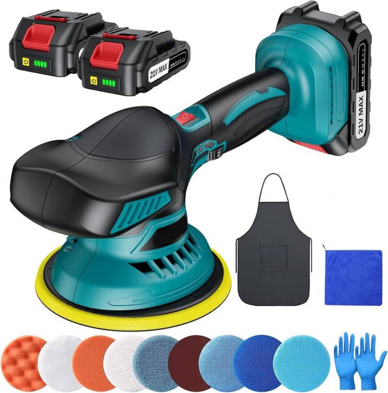 Athlix Akku-Poliermaschine Poliermaschine Kabellos mit 2 Akku, Polishing Schnurlos, 5500 max. U/min, 13 Aufsätze, 6 Geschwindigkeiten, 5.500 RPM von Athlix