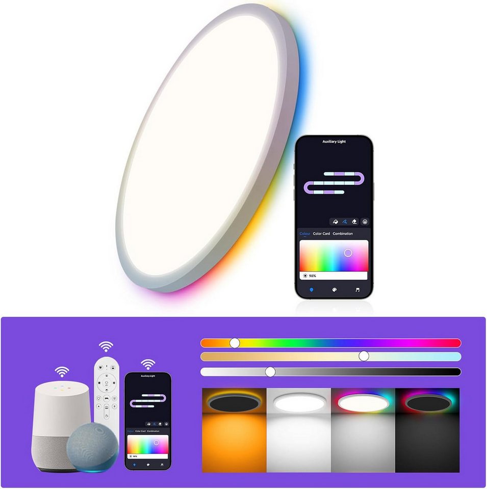 Athlix LED Deckenleuchte Deckenleuchten LED Deckenlampe Flach Rund Ø29 cm Deckenleuchte Dimmbar, LED fest integriert, 24 W, Fernbedienung, App-Steuerung, 16 Mio. Farben Athlix LED Deckenleuchte Deckenleuchten LED Deckenlampe Flach Rund Ø29 cm Deckenleuchte Dimmbar, LED fest integriert, 24 W, Fernbedienung, App-Steuerung, 16 Mio. Farben von Athlix
