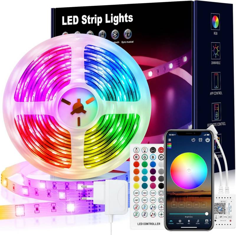 Athlix LED-Lichterkette LED Streifen RGB Lichterkette selbstklebend mit APP und Fernbedienung, 16 Millionen Farben, Verschiedene Licht- & Musikmodi von Athlix