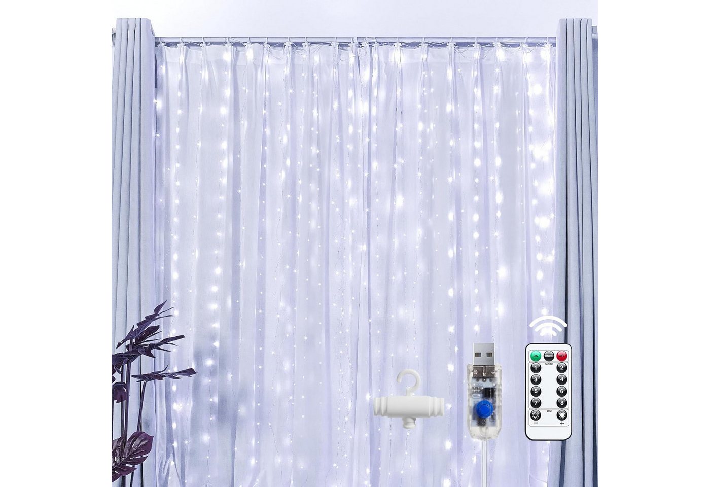 Athlix LED-Lichtervorhang LED Vorhang Lichterkette wasserdicht Weihnachten Fernbedienung, 3m breit - bis zu 3m lang, Innen und Außen Athlix LED-Lichtervorhang LED Vorhang Lichterkette wasserdicht Weihnachten Fernbedienung, 3m breit - bis zu 3m lang, Innen und Außen von Athlix