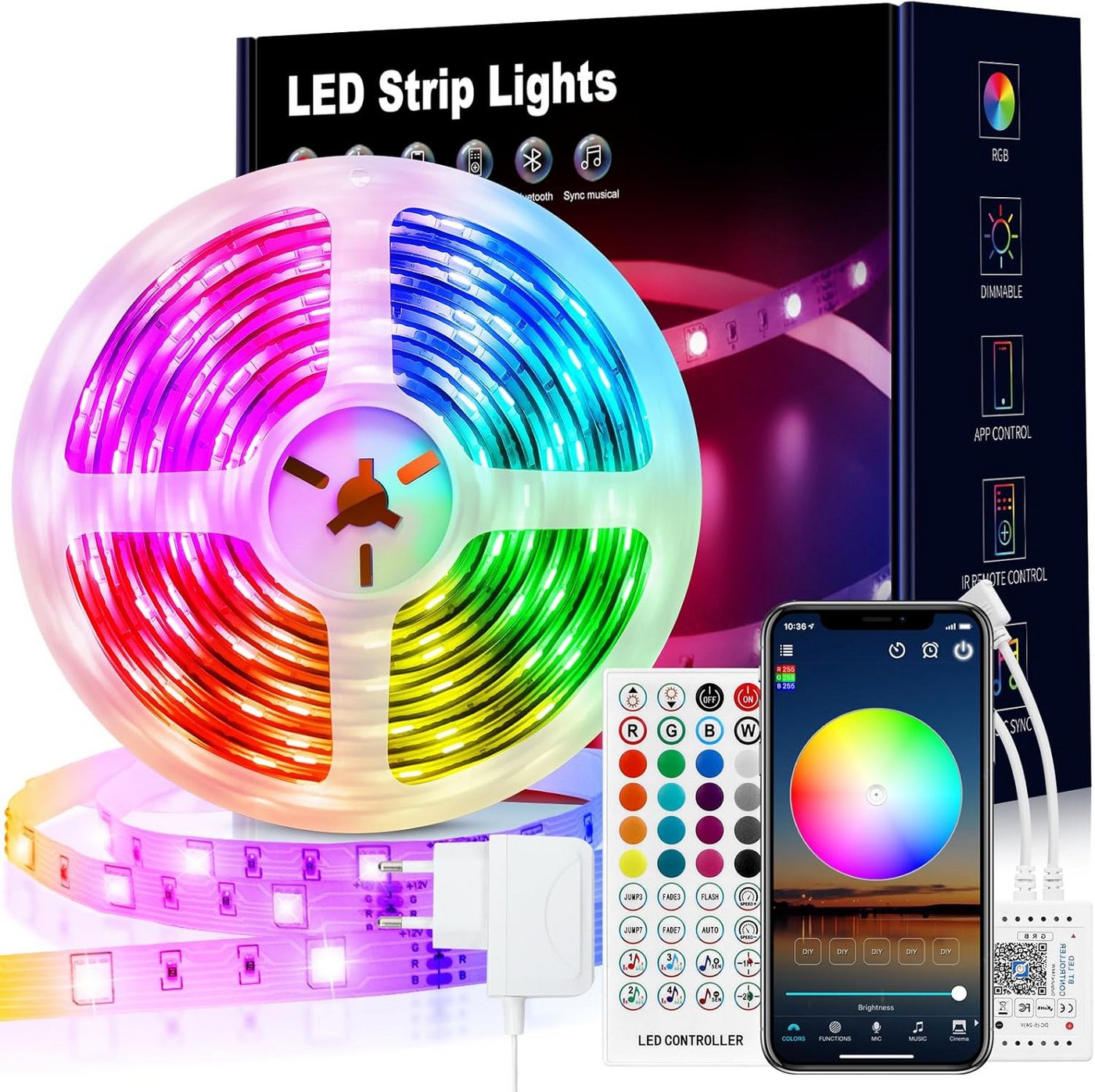 Athlix LED Lichtleiste LED Strip Streifen Selbstklebend mit Fernbedienung APP Lichterkette, 16 Millionen Farben, 4 Modis, App-Steuerung Athlix LED Lichtleiste LED Strip Streifen Selbstklebend mit Fernbedienung APP Lichterkette, 16 Millionen Farben, 4 Modis, App-Steuerung von Athlix