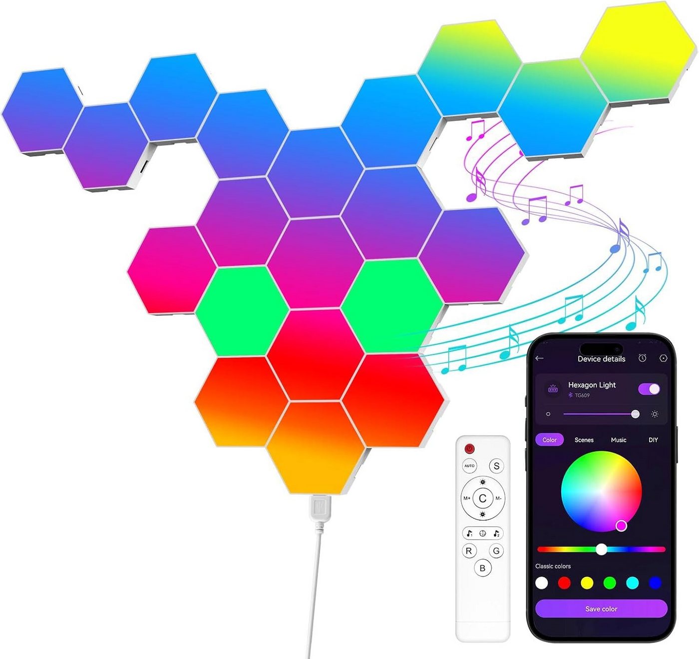 Athlix LED Wandleuchte LED Hexagon Panel Sechseck Wandbeleuchtung RGB Bluetooth, LED fest integriert, Musiksynchronisation, App & Fernbedienung Athlix LED Wandleuchte LED Hexagon Panel Sechseck Wandbeleuchtung RGB Bluetooth, LED fest integriert, Musiksynchronisation, App & Fernbedienung von Athlix