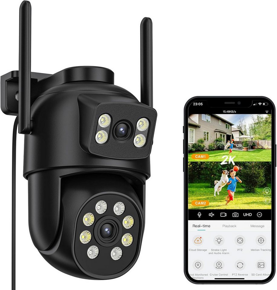 Athlix Überwachungskamera 4K 8MP HD Wifi Kamera Außen Dual Lens Video Audio Überwachung (Infrarot Nachts, KI Menschenerkennung, Mikrofon + Lautsprecher) von Athlix