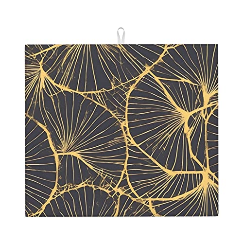 Abtropfmatte mit goldenem Blatt, 46 cm x 41 cm, aus Mikrofaser, Abtropfmatte, Küchentheke von AthuAh