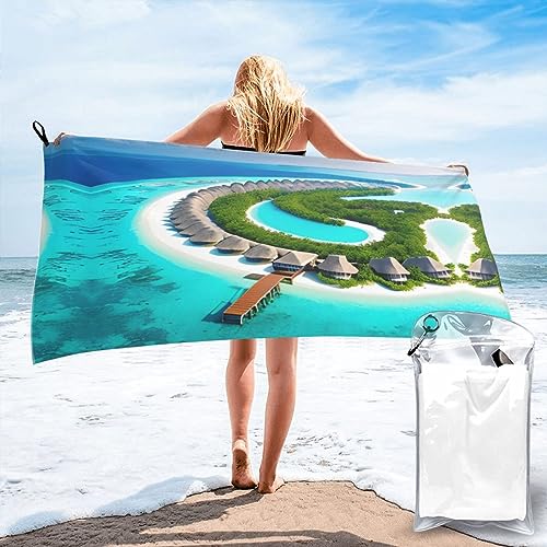 AthuAh Malediven Landschaft Strandtuch, schnelltrocknendes Badetuch, saugfähig, 80 x 160 cm, geeignet für Reisen, Schwimmen usw. von AthuAh