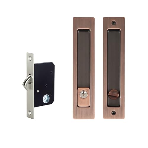 AthuAh Sturmtürgriff, Terrassen-Schiebetürgriff-Set mit Schlüssel, unsichtbarer versenkter Griff, Riegeltasche for Scheunenholz-Möbel-Hardware-Tür (Farbe: Golden)(Color:Red bronze) von AthuAh