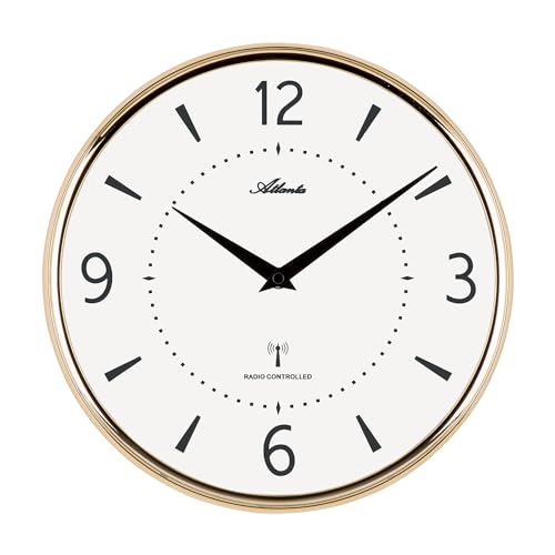 Atlanta 4538/9 Funk-Wanduhr, Gold, puristische Optik, Kunststoff-Gehäuse, gewölbtes Mineralglas, 4 Zahlen, 29 cm Atlanta 4538/9 Funk-Wanduhr, Gold, puristische Optik, Kunststoff-Gehäuse, gewölbtes Mineralglas, 4 Zahlen, 29 cm von Atlanta