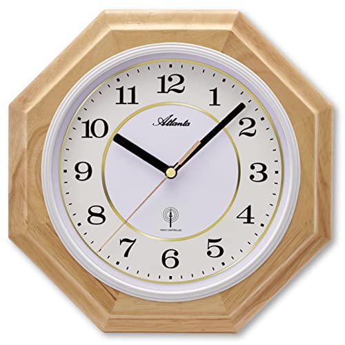 Atlanta Funk Wanduhr 8-eck Holz Buche Erle Quarz Analog Zahlen - 4524/30 von Atlanta