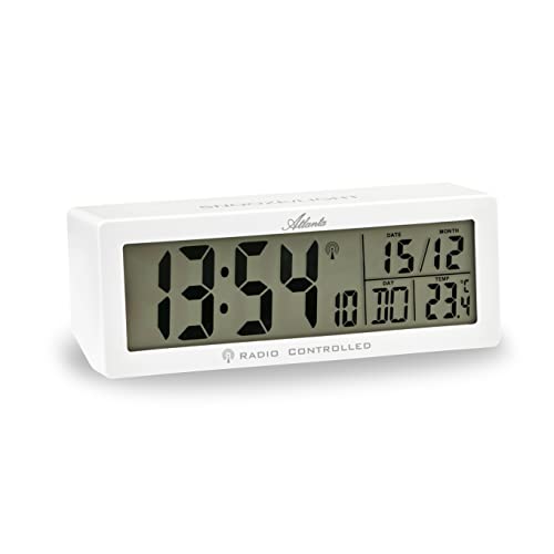 Atlanta Funkwecker Digital LCD-Anzeige Lautstärkeregelung Temperatur Crescendo Snooze (Weiß) von Atlanta