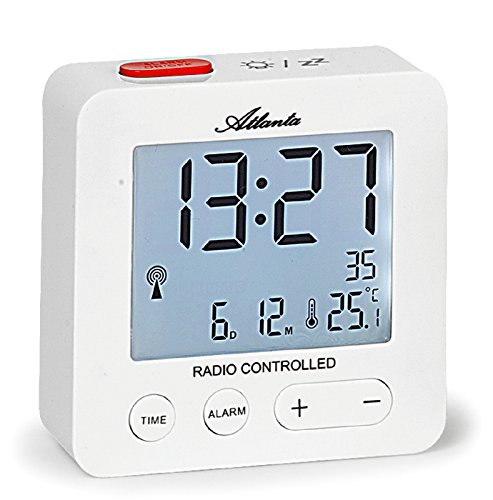 Atlanta Funkwecker Digital LCD Beleuchtung Temperatur Einfache Bedienung Obenabsteller Weiß - 1882-0 von Atlanta