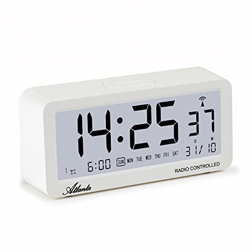 Atlanta Funkwecker Digital-Wecker LCD Snooze Licht Lautlos Ohne Ticken 3 Weckzeiten Alarme Weiß - 1879-0 von Atlanta