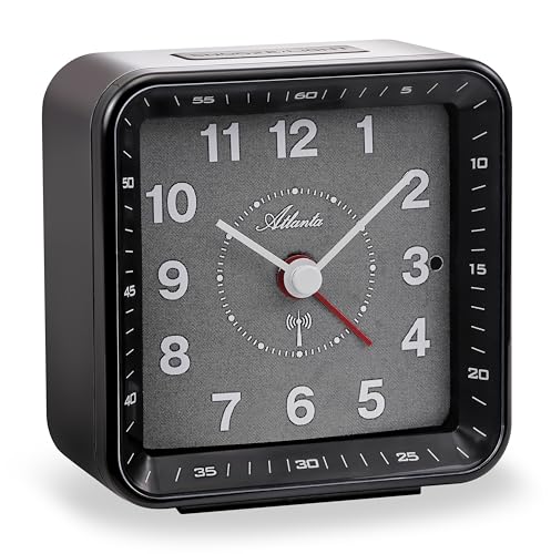 Atlanta Funkwecker ohne Ticken Analog Licht Snooze Alarmindikator Zahlen - 1844/7 (Schwarz) von Atlanta