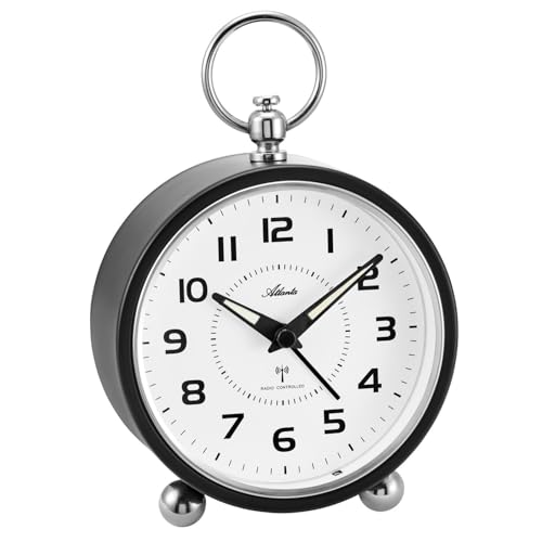 Atlanta Großer Funkwecker Retro Design Metallgehäuse Analog Licht Snooze Crescendo Zahlen - 1836/7 (Schwarz) von Atlanta