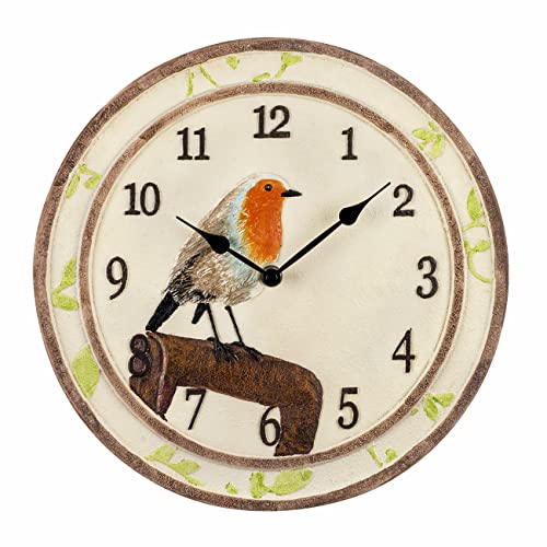 Atlanta Küchenuhr Landhaus Vogel Rotkehlchen Keramik Beige 30cm - 6111 von Atlanta