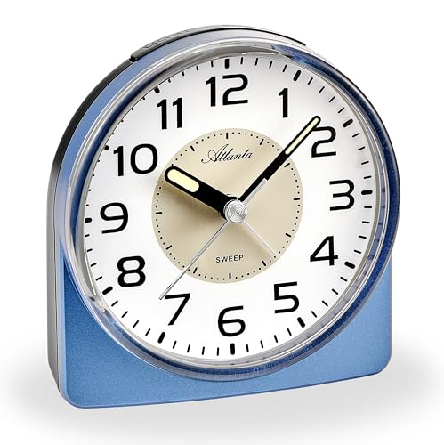 Atlanta Wecker ohne Ticken geräuscharm mit Licht Snooze Quarz Analog Blau - 1996-5 von Atlanta
