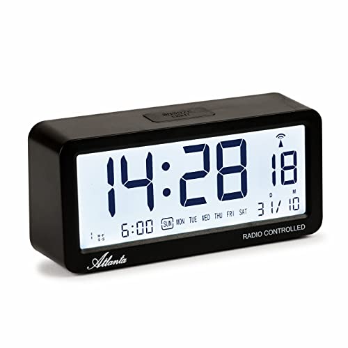 Atlanta Funkwecker Digital-Wecker LCD Snooze Licht Lautlos Ohne Ticken 3 Weckzeiten Alarme Schwarz - 1879-7 von Atlanta