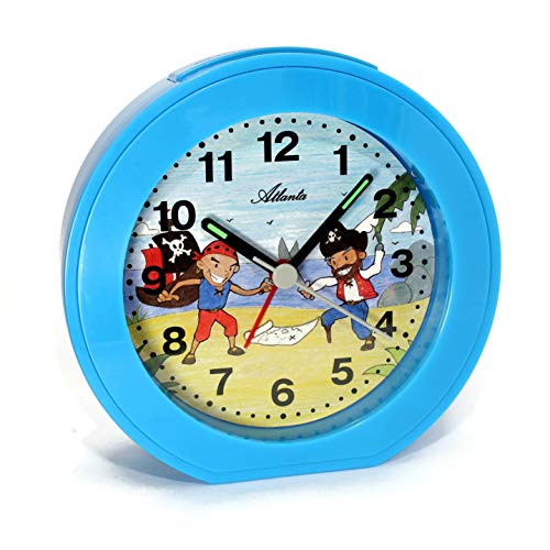 Kinderwecker ohne Ticken für Jungen Piraten Blau Quarz Analog - 1998/5 von Atlanta