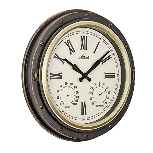 Wanduhr mit Thermometer Hygrometer für Innen und Außen Braun 40cm - 4546 von Atlanta