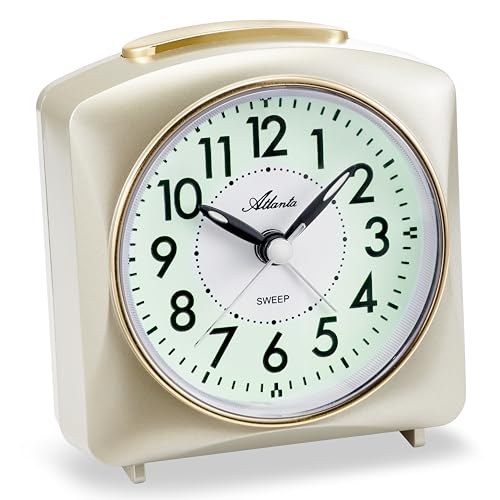 Wecker ohne Ticken geräuscharm mit Licht Snooze Crescendo Quarz Analog - 2128 (Gold) von Atlanta