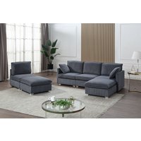 ATLANTIC home collection Wohnlandschaft, modularer 4-Sitzer mit 2 Hockern, weicher Cordbezug von Atlantic Home Collection
