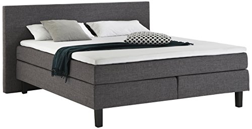 Atlantic Home Collection AMRUM Boxspringbett, 140 x 200 cm inklusive Topper, Härtegrad H2, anthrazit, Massivholzrahmen von Atlantic Home Collection