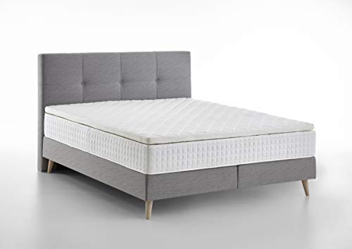Atlantic Home Collection | Boxspringbett Franka 180x200 mit Komfortschaumtopper und 7-Zonen Taschenfederkernmatratze | hellgrau | Massivholzfüße | Härtegrad Medium von Atlantic Home Collection