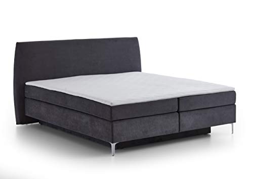 Atlantic Home Collection Boxspringbett LYNN, 160x200 cm, inkl. Bettkasten beidseitig und Topper (Härtegrad H2), anthrazit, ovales Kopfteil von Atlantic Home Collection