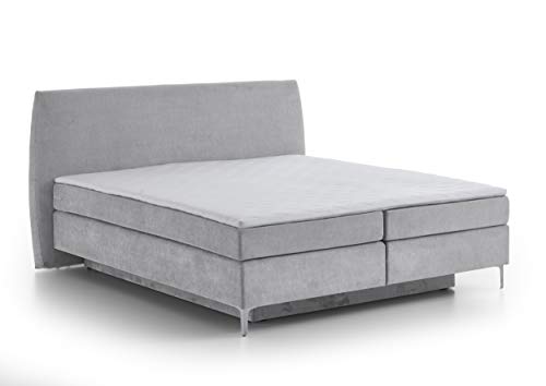 Atlantic Home Collection Boxspringbett LYNN, 180x200 cm, inkl. Bettkasten beidseitig und Topper (Härtegrad H2), hellgrau, ovales Kopfteil von Atlantic Home Collection