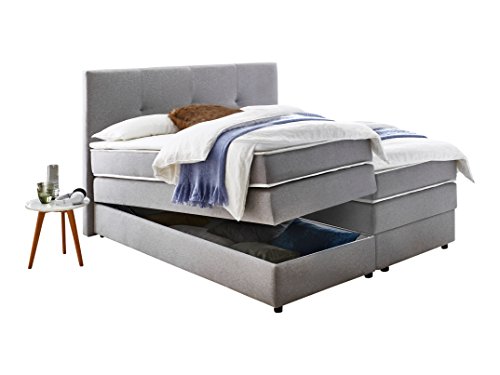 Atlantic Home Collection Boxspringbett MERLIN mit Toplift- Bettkasten, 180 cm x 200 cm, Stoff, Grau, Topper inklusive von Atlantic Home Collection